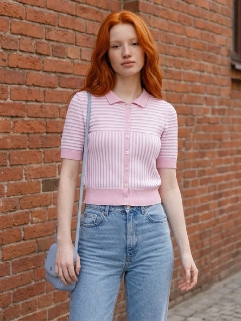 Zara Pink & White Striped Short-Sleeve Button-Down Top